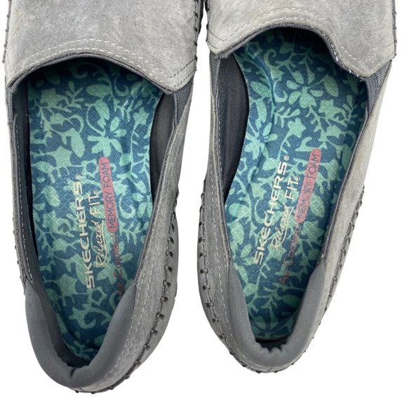 Skechers Gray Suede Loafers 9 Relaxed Fit Memory Foam Shoes Biker Alumni 49415 - Picture 6 of 8